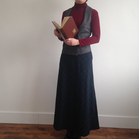 Navy & Green Plaid Maxi Skirt - Picture 15 of 16